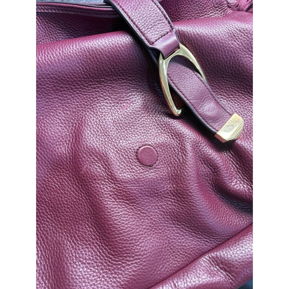 Burgundy Genuine Leather GILI Fringe Slouchy Hobo - Picture 4 of 10